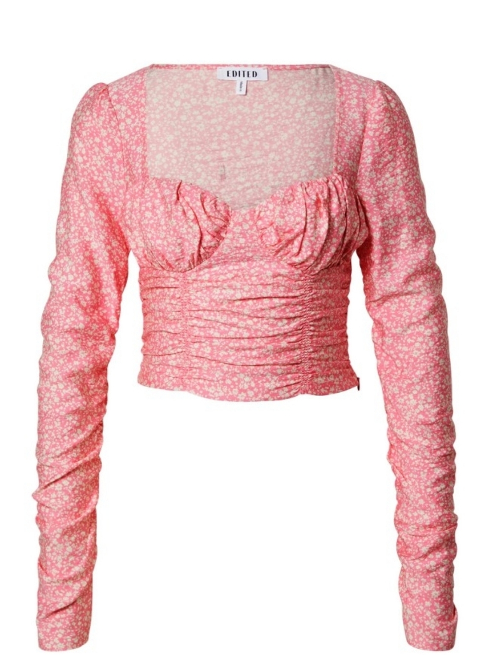 Edited DenmarkPink Floral Ruched Long Sleeve Crop Top Nwt Europe Size 42 Usa Med